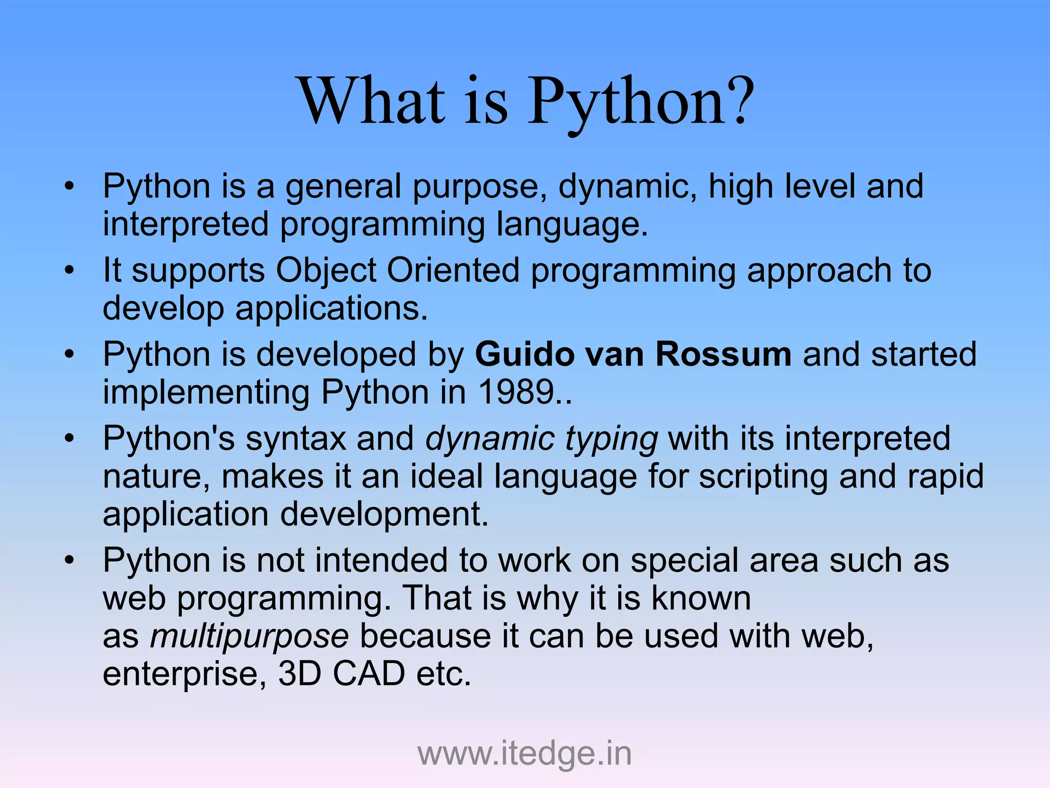 Introduction to python for dummies | PPT