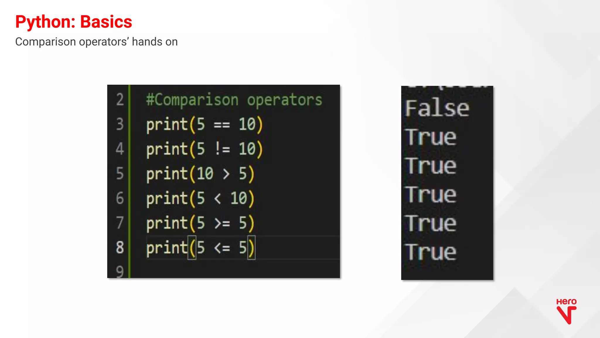Comparison operators’ hands on Python: Basics 