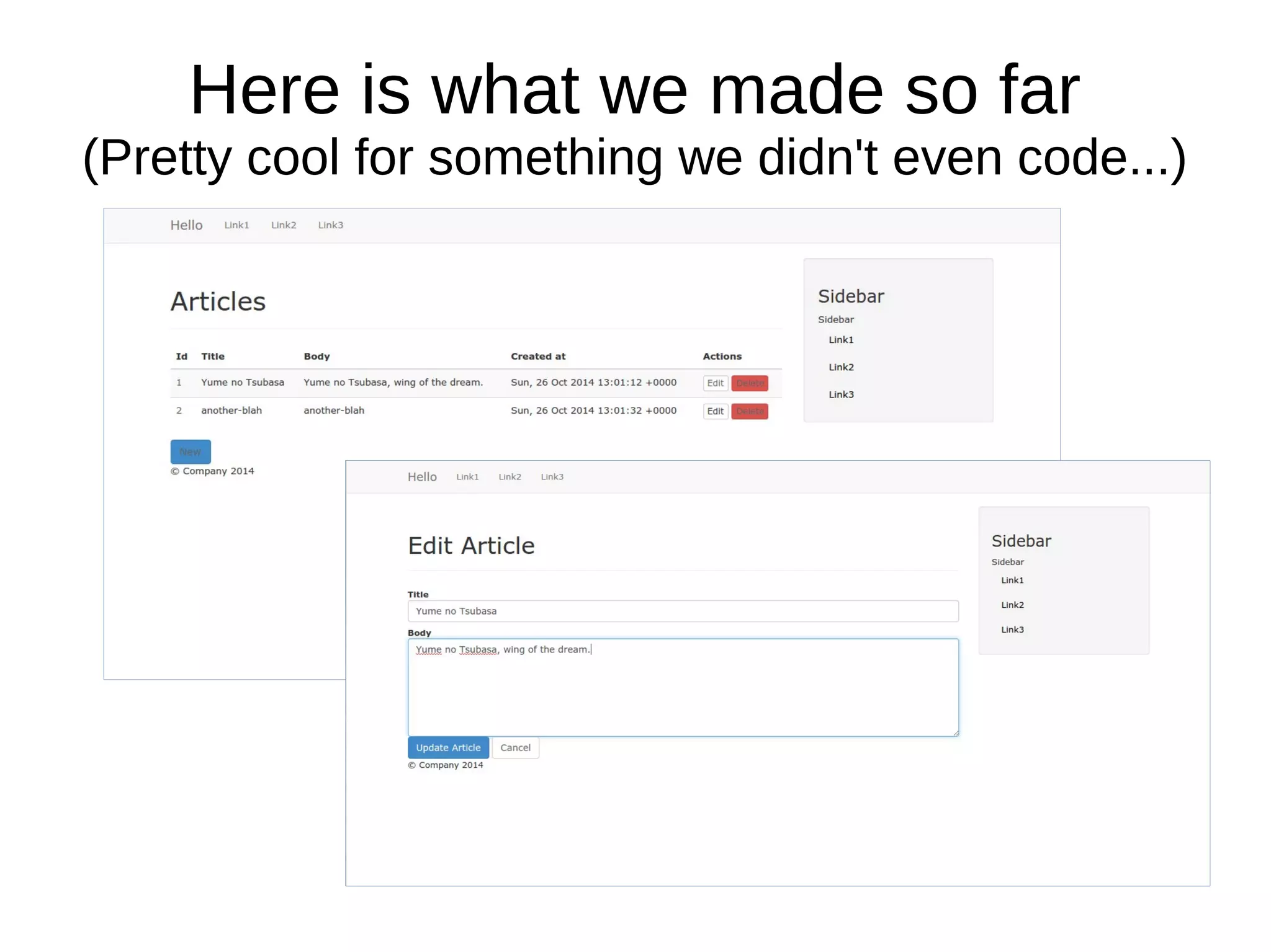 Here is what we made so far 
(Pretty cool for something we didn't even code...) 
 