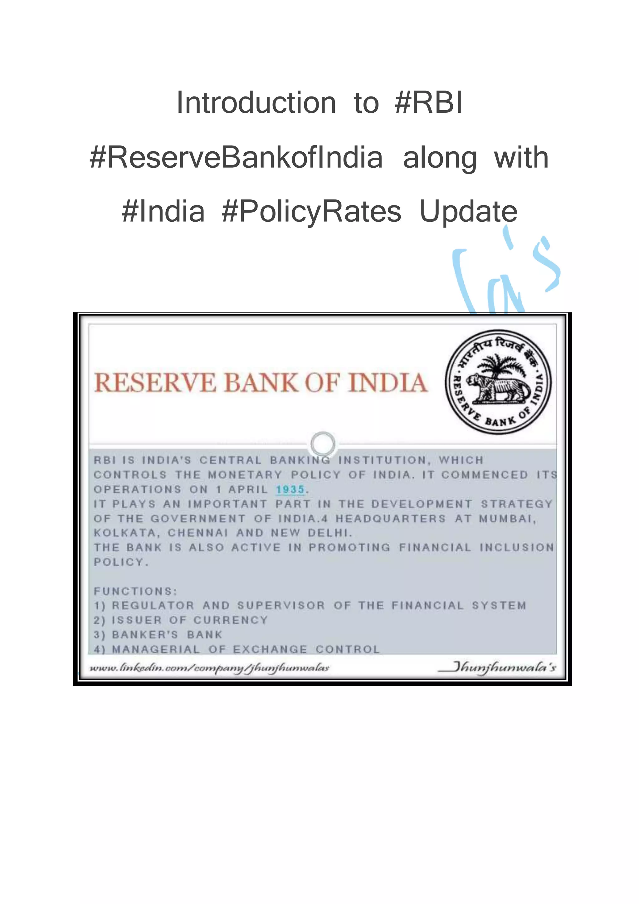 Introduction To Rbi Introduction to #rbi #reserve bankofindia along with #india # ...