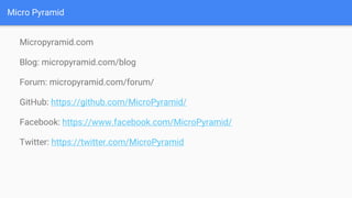 Micro Pyramid
Micropyramid.com
Blog: micropyramid.com/blog
Forum: micropyramid.com/forum/
GitHub: https://github.com/MicroPyramid/
Facebook: https://www.facebook.com/MicroPyramid/
Twitter: https://twitter.com/MicroPyramid
 