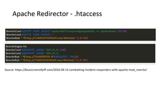Apache Redirector - .htaccess
Source: https://bluescreenofjeff.com/2016-04-12-combatting-incident-responders-with-apache-mod_rewrite/
 