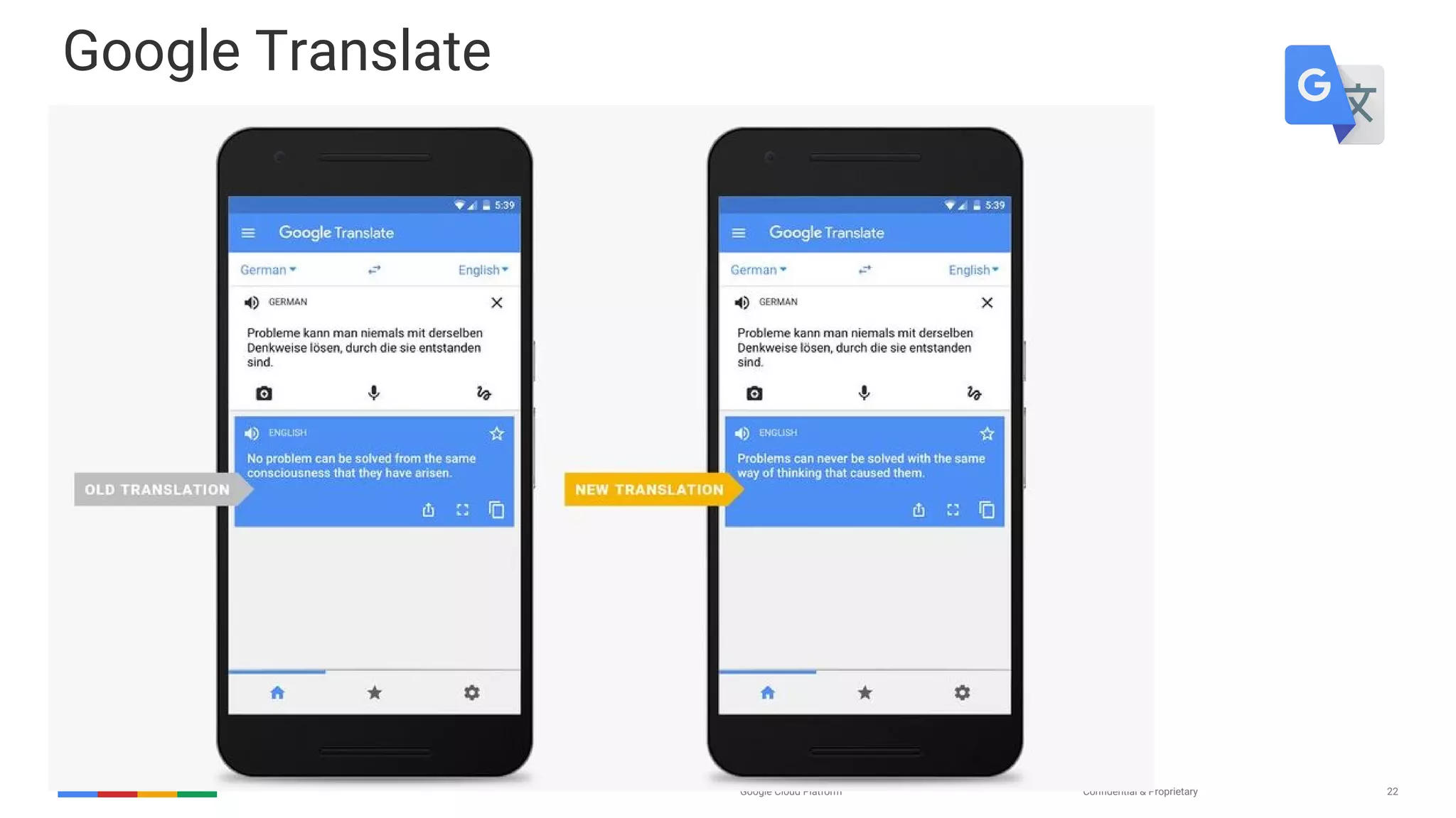 Confidential & ProprietaryGoogle Cloud Platform 22
Google Translate
 