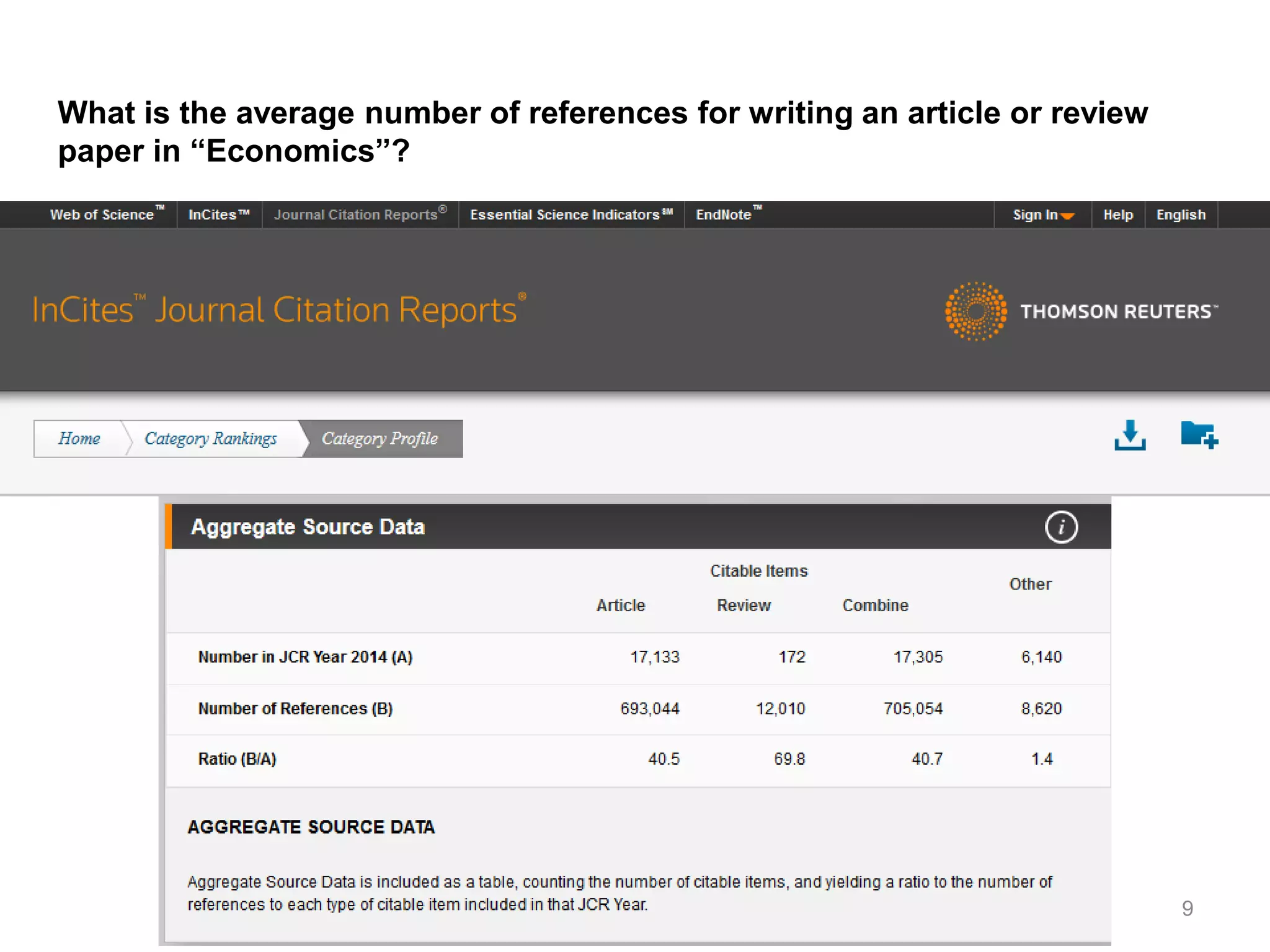 Introduction to the “Research Tools” - @ Nader Ale
Ebrahim 2016
9
What is the average number of references for writing an article or review
paper in “Economics”?
 