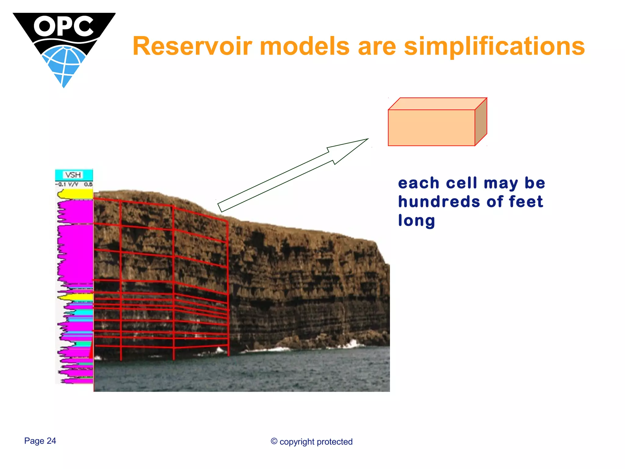 Reservoir models are simplifications 
Page 24 © copyright protected 
each cell may be 
hundreds of feet 
long 
 