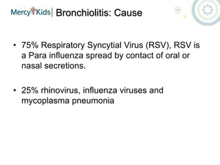 Bronchiolitis: Risk Factors
• Infants that are not breast-fed
• Premature birth
• An underlying heart-lung condition
• A d...