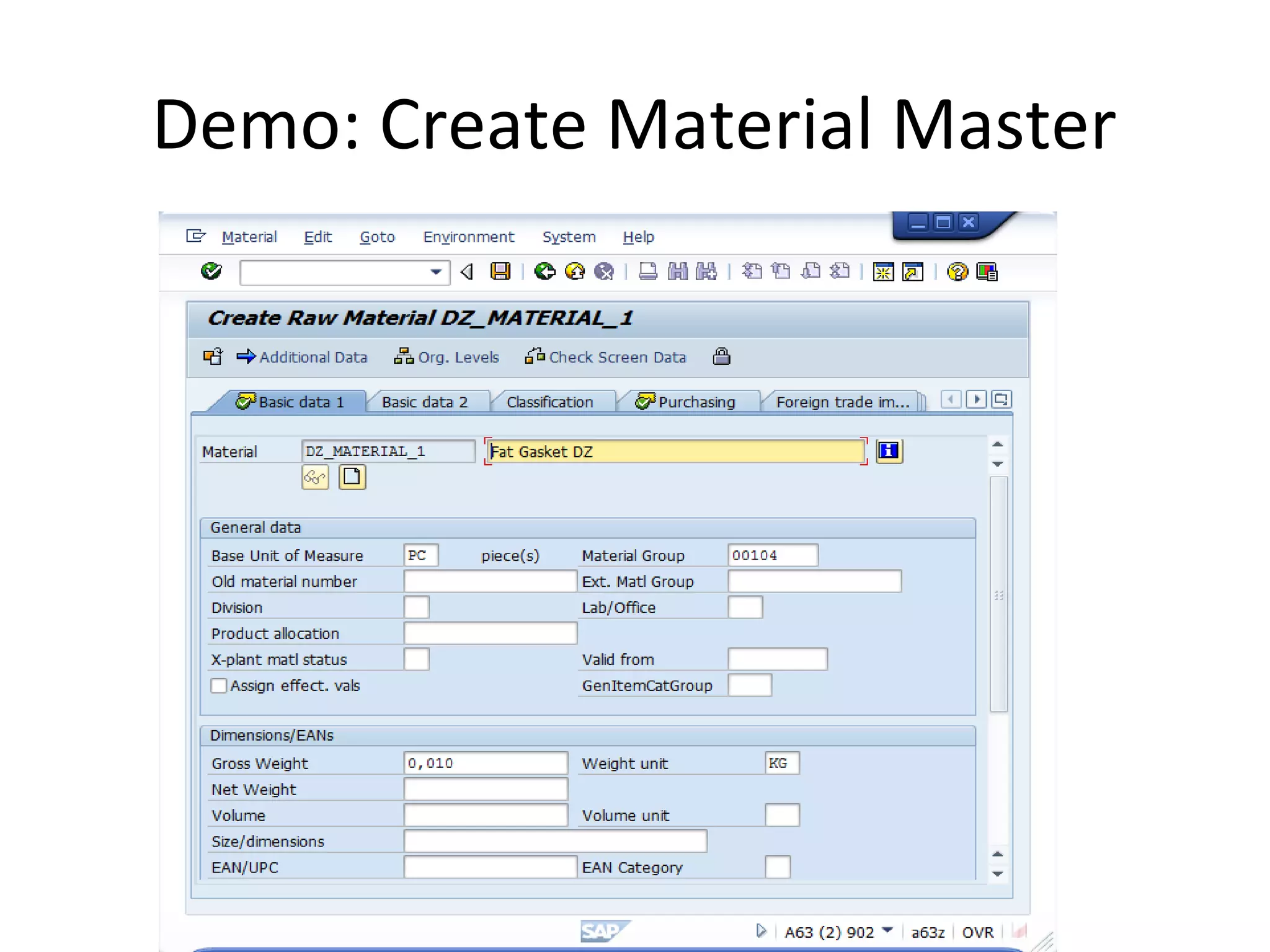 Demo: Create Material Master
 