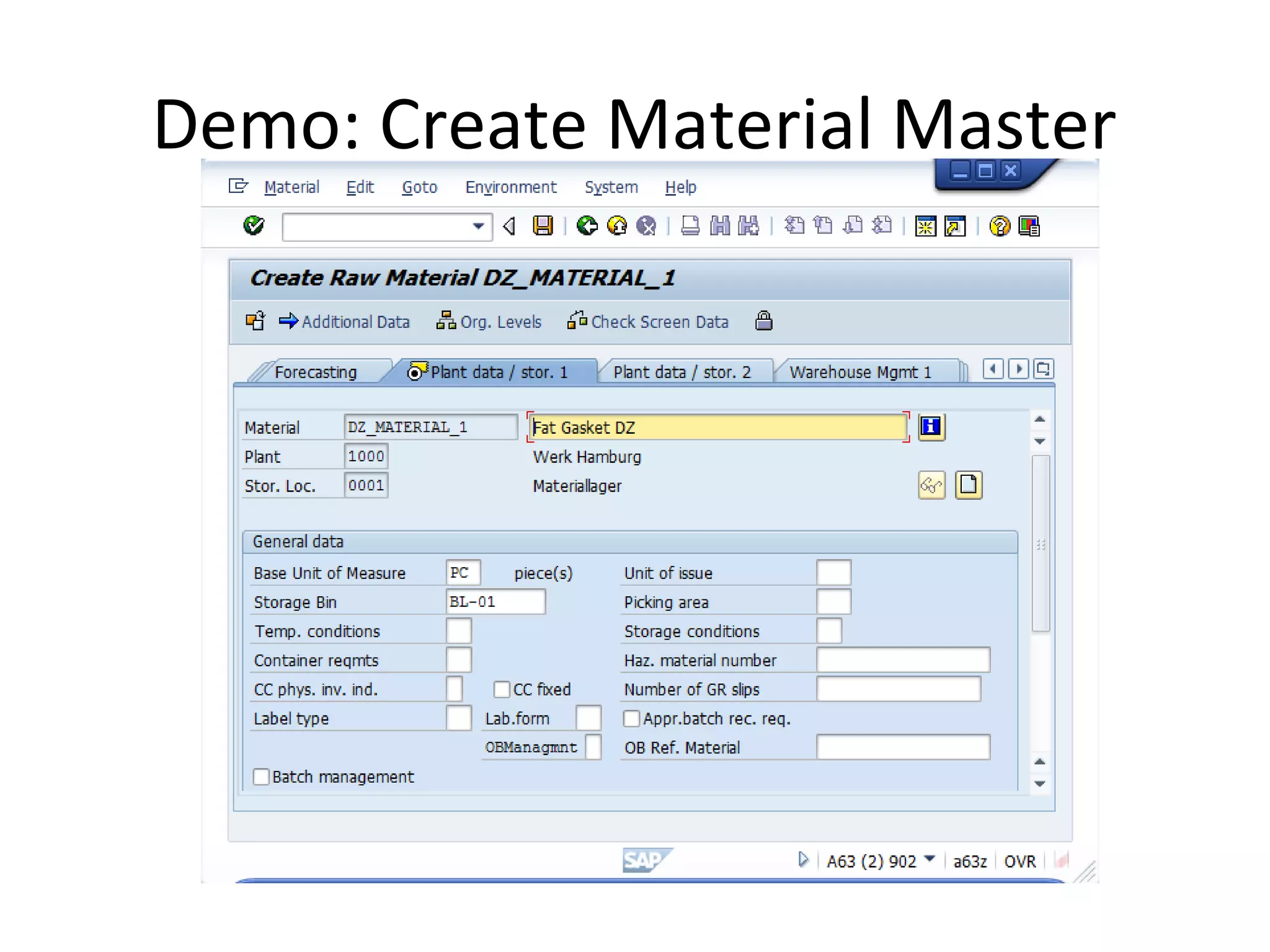 Demo: Create Material Master
 