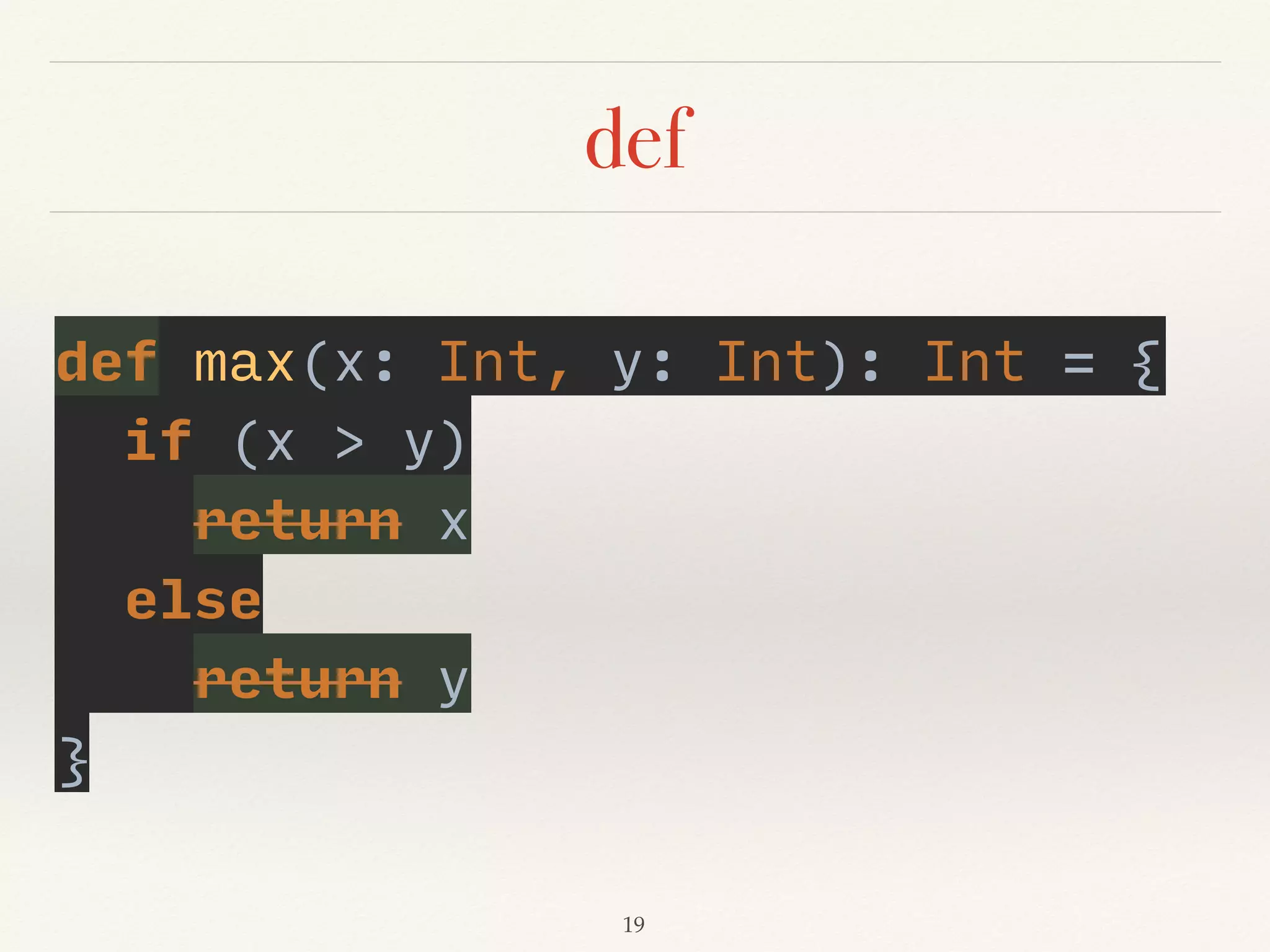 var vs. val
❖ var - variable
❖ Something that able or
likely to change or be
changed. Not always
the same. Merriam-
Webster
❖ val - value
❖ A value is an expression
which cannot be
evaluated any further.
Wiki
❖ Opposite to var, val
cannot be changed.
❖ It’s similar to ﬁnal in
Java.
 