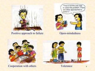 Cooperation with others Tolerance Positive approach to failure Open-mindedness 