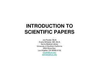 INTRODUCTION TO SCIENTIFIC PAPERS