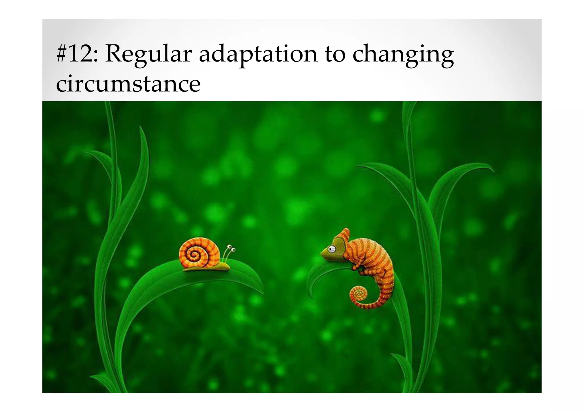 #12: Regular adaptation to changing
circumstance
 
