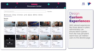 M365VIRTUALMARATHON.COM #M365VM
With tailored experiences
like those above in place,
administrator can
ensure search queries
from the now persistent
search box can redirect
users to the desired page
 