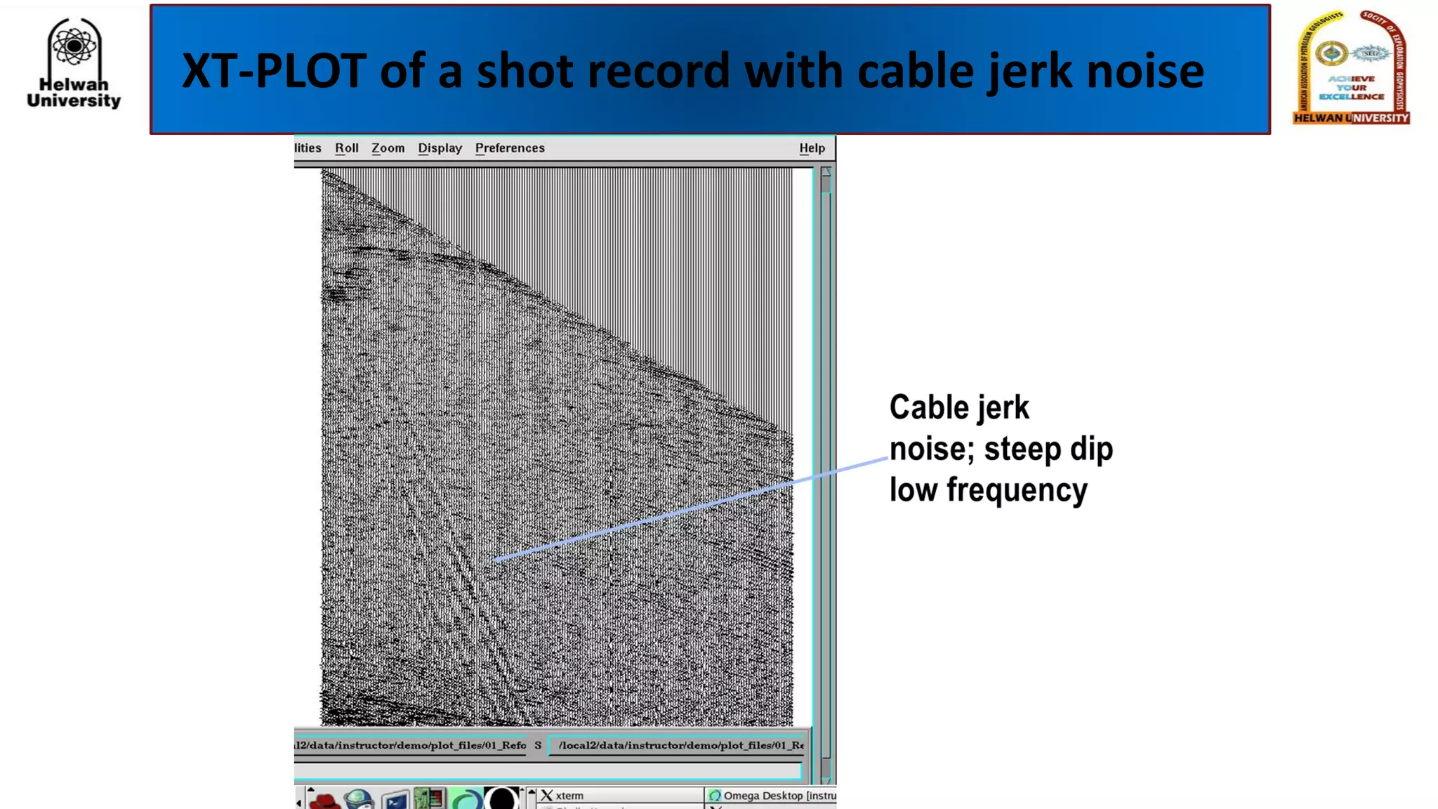 XT-PLOT of a shot record with cable jerk noise
 