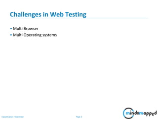 Page 2Classification: Restricted
Challenges in Web Testing
• Multi Browser
• Multi Operating systems
 