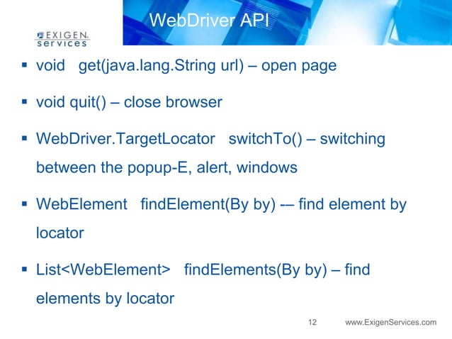 Introduction to Selenium Web Driver | PPT