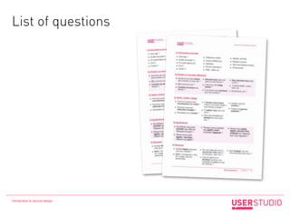 List of questions




Introduction to service design
 