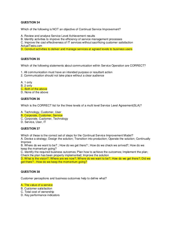 Introduction To Service Management Quizes
