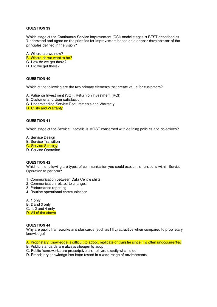 Introduction To Service Management Quizes