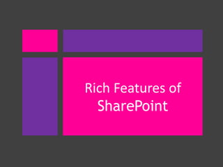 Topologies for SharePoint 2010
Medium Farm (Three Tier)
Two or more WFE’s or two or
more app servers and one
dedicated Database server

Large Farm

 Multiple dedicated web servers.
 Multiple dedicated app servers.
 Scaling out servers in groups.

 