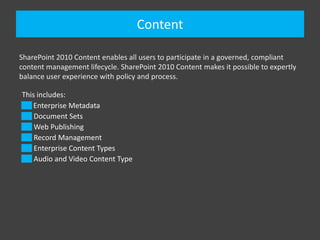 Core SharePoint Terminology
Farms

SharePoint farm is a logical grouping of SharePoint servers that share
common resources. A farm will typically operate stand-alone, but it
can also subscribe to functionality from another farm, or provide
functionality to another farm. Each farm has its own central
configuration database.

Web applications

They are typically the interface through which a user interacts with
SharePoint. It is associated with a set of access mappings or URLs
which are defined in the SharePoint central management
console, then automatically replicated into the IIS configuration of
every server configured in the farm. They are independent of each
other, have their own application pools, and can be restarted
independently in IIS.

 