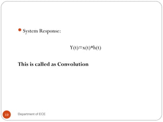 System Response:
Y(t)=x(t)*h(t)
This is called as Convolution
19 Department of ECE
 