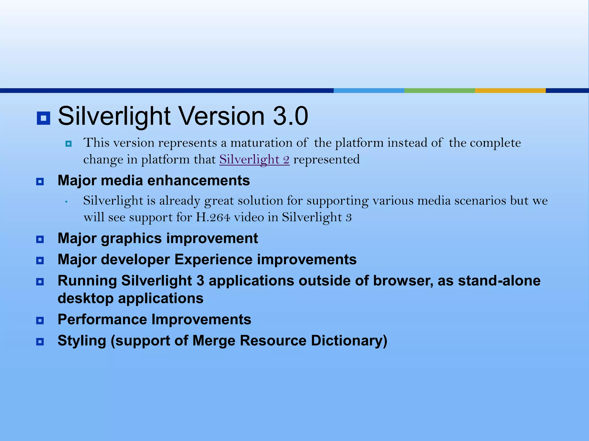 System Requirements for Silverlight?MINIMUM SYSTEM REQUIREMENTS FOR INSTALLING SILVERLIGHT PLUG-IN IS AS FOLLOWS:PC Type                   Processor   	  	RAM            	Operating 							System Windows PC  	 500 MHz or higher, 	128 MB	            Windows XP SP2+X86 or x64 bit processorMac Power PC / PowerPC G4 	800 MHz or higher		128 MB	          Mac 10.4.8 or higherMac Intel-based	Intel Core Duo      1.83 GHz or higher 	128 MB	          Mac 10.4.8 or higher 