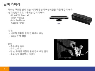 ?? ???
8
- ??? ??? ?? ?? ??? ??? ????? ??? ?? ??
- ??
- ??? ??? ?? ? ??? ??
- Dense? ? ??
- ?? ????? ???? ?? ???
- Kinect V1, Kinect V2
- Xtion Pro Live
- Intel RealSense
- Google Tango
- ??
- ?? ?? ??
- ?? ???
- ??, ??? ??? ?? ?? ?? ??
- ?? ?? ???? ???
 