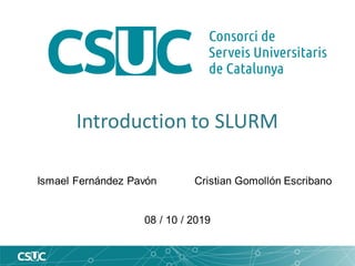 Introduction to SLURM
Ismael Fernández Pavón Cristian Gomollón Escribano
08 / 10 / 2019
 