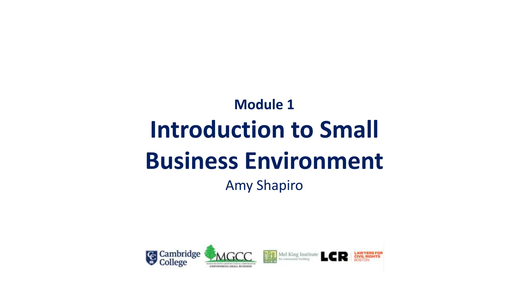 Module 1
Introduction to Small
Business Environment
Amy Shapiro
 