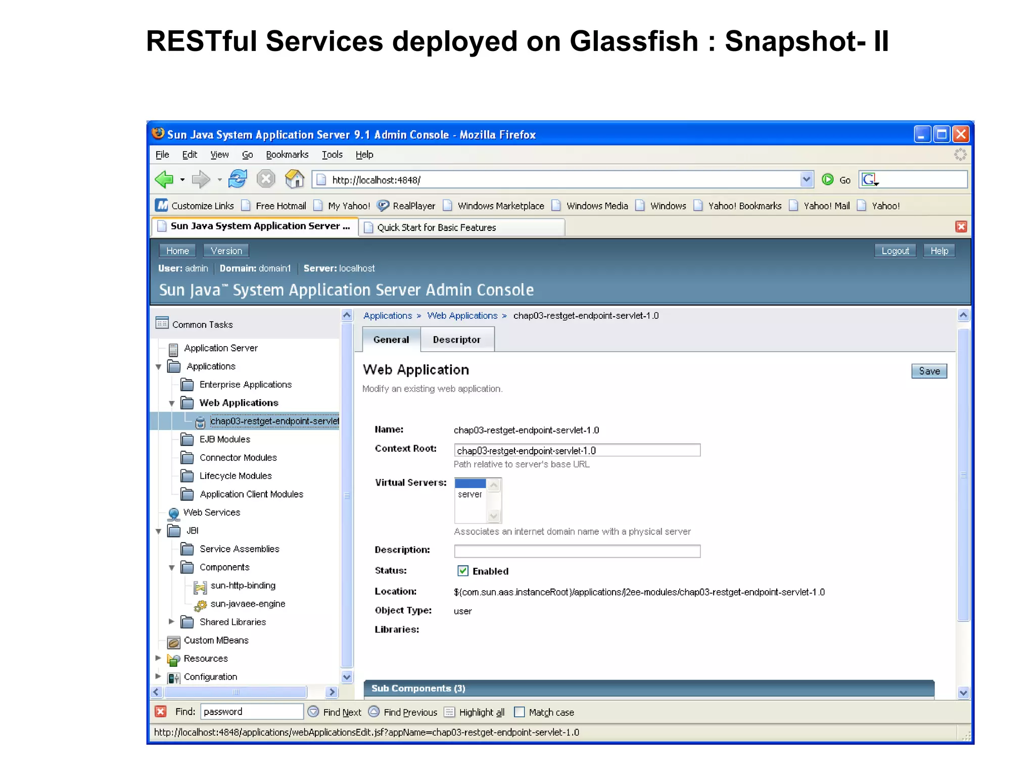 RESTful Services deployed on Glassfish : Snapshot- II 