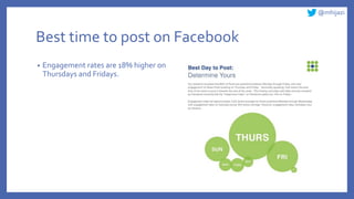 @mhijazi
Best time to post on Facebook
• Engagement rates are 18% higher on
Thursdays and Fridays.
 