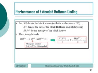 .
24
Performance of Extended Huffman Coding
Haramaya University, HIT, School of ECE
12/20/2022
 