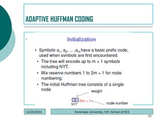 .
33
ADAPTIVE HUFFMAN CODING
Haramaya University, HIT, School of ECE
12/20/2022
 