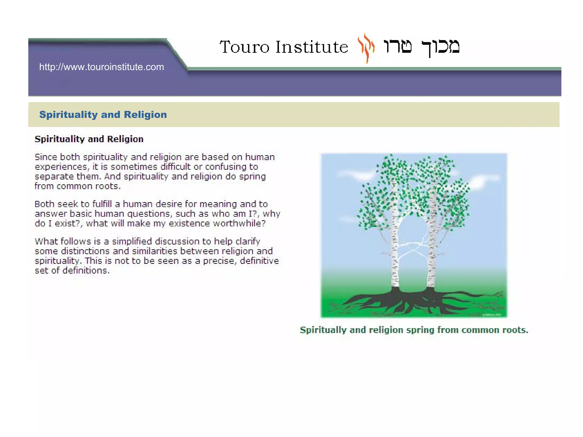 http://www.touroinstitute.com
Spirituality and Religion
 