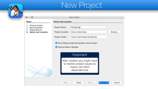 New Project
Important
After creation you might need
to resolve project issues so
maven can fetch
dependencies
 