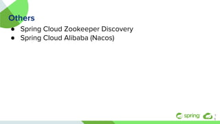 Others
● Spring Cloud Zookeeper Discovery
● Spring Cloud Alibaba (Nacos)
1
5
 