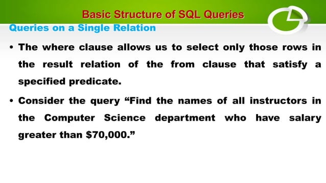 Introduction basic schema and SQL QUERIES | PPT