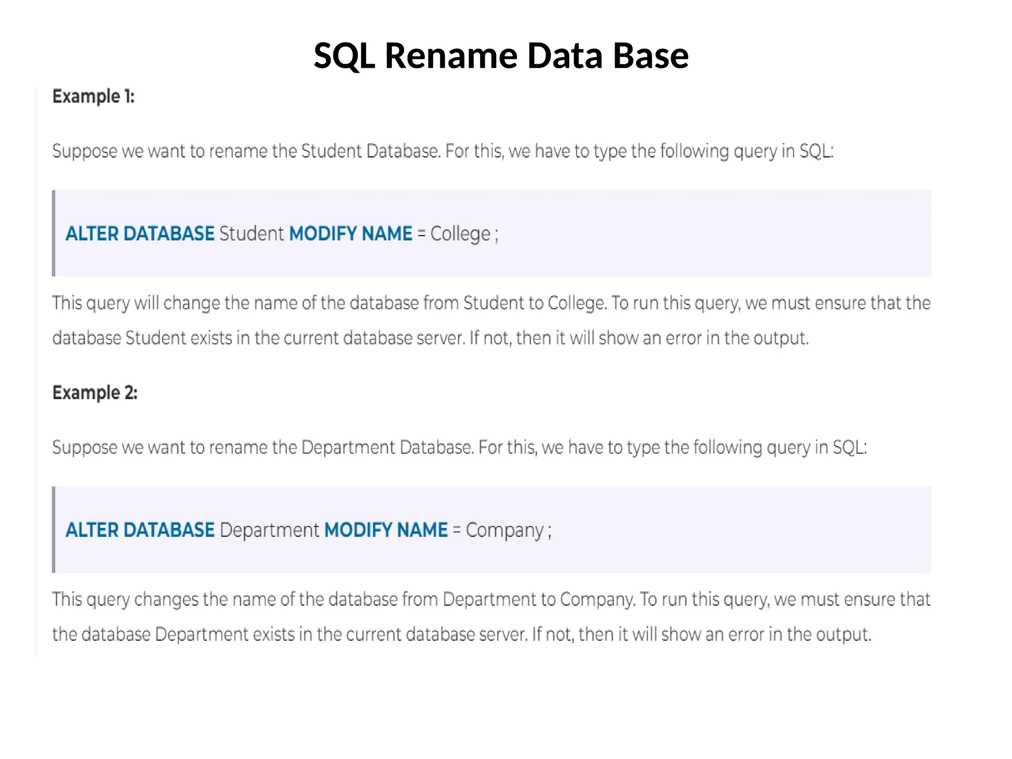 SQL Rename Data Base
 