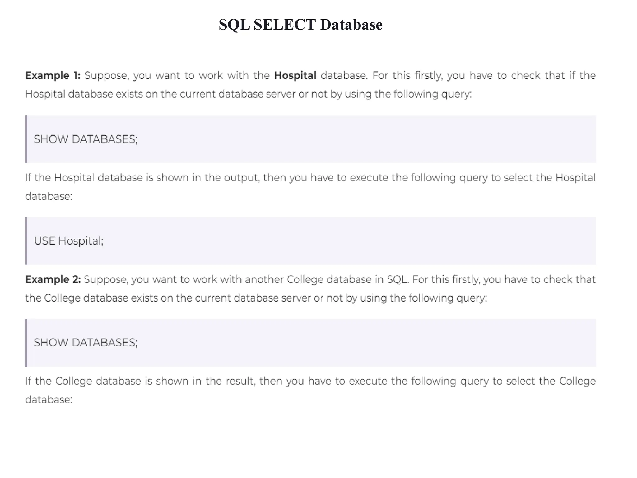 SQL SELECT Database
 
