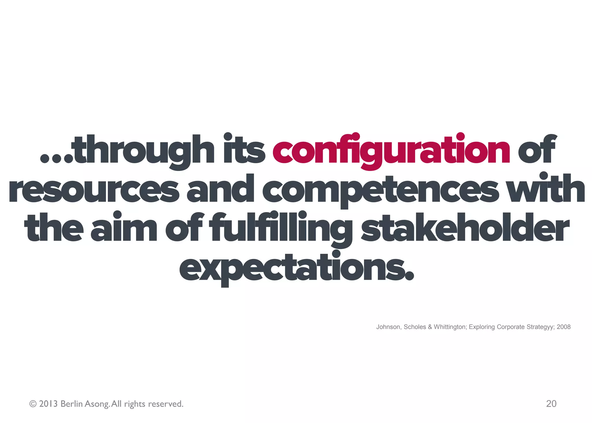 Managers design how to achieve the firm’s goals…
                                            Strategy formulation
© 2013 Berlin Asong. All rights reserved.                                                  20
 