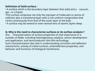 Surface Definition Science Introduction to Surface analysis Introduction to Surface analysis ...