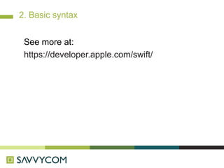 Swift Introduction | PPT | Programming Languages | Computing