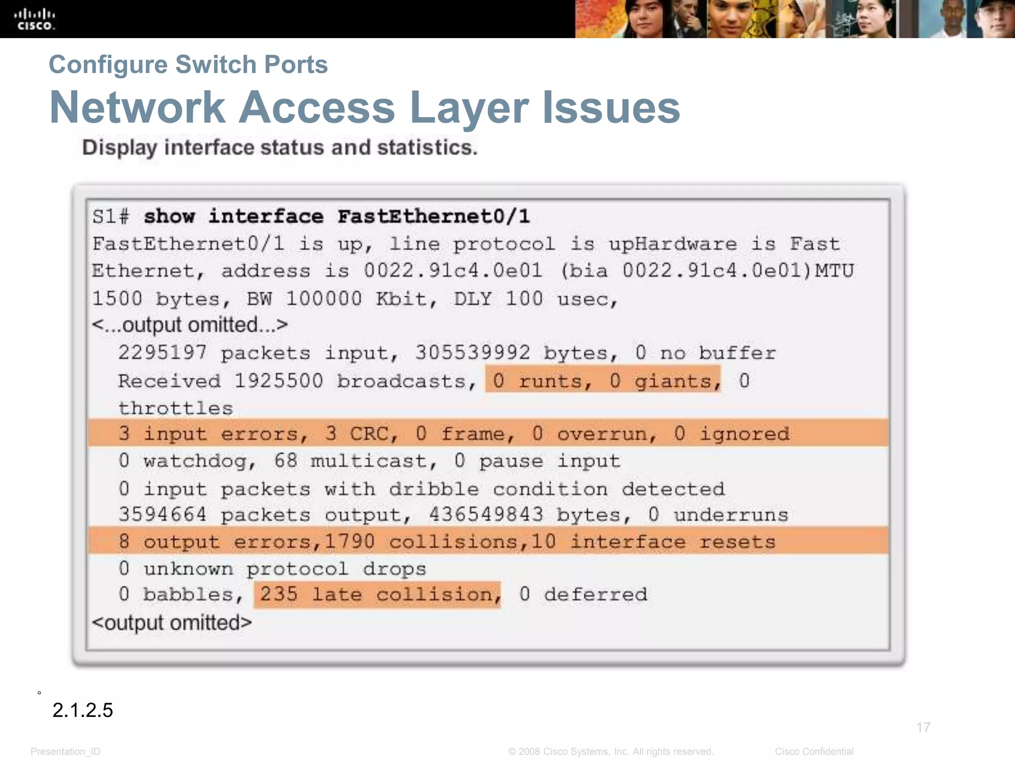Presentation_ID
17
© 2008 Cisco Systems, Inc. All rights reserved. Cisco Confidential
Configure Switch Ports
Network Access Layer Issues
2.1.2.5
 