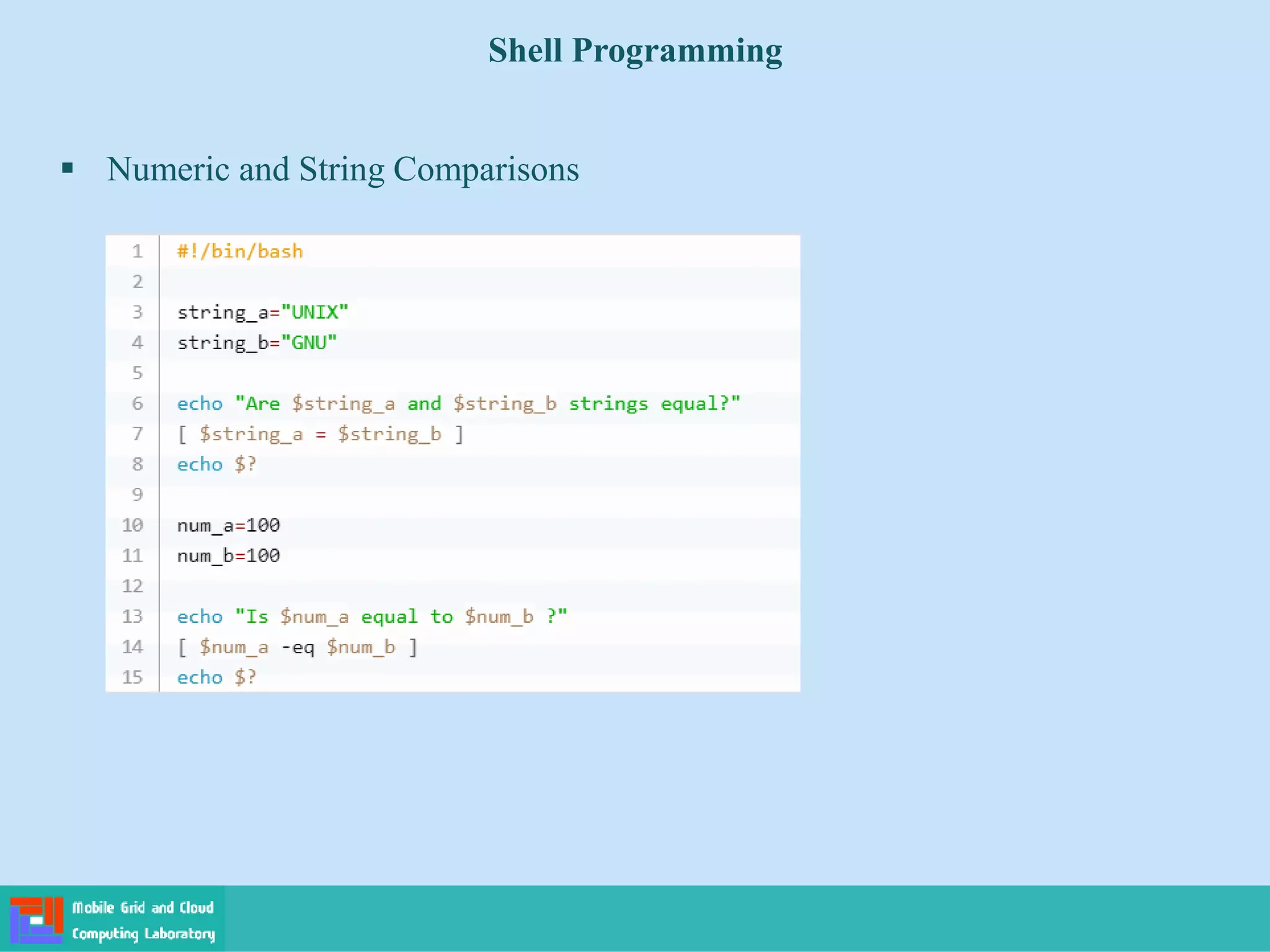 Shell Programming
 Numeric and String Comparisons
 