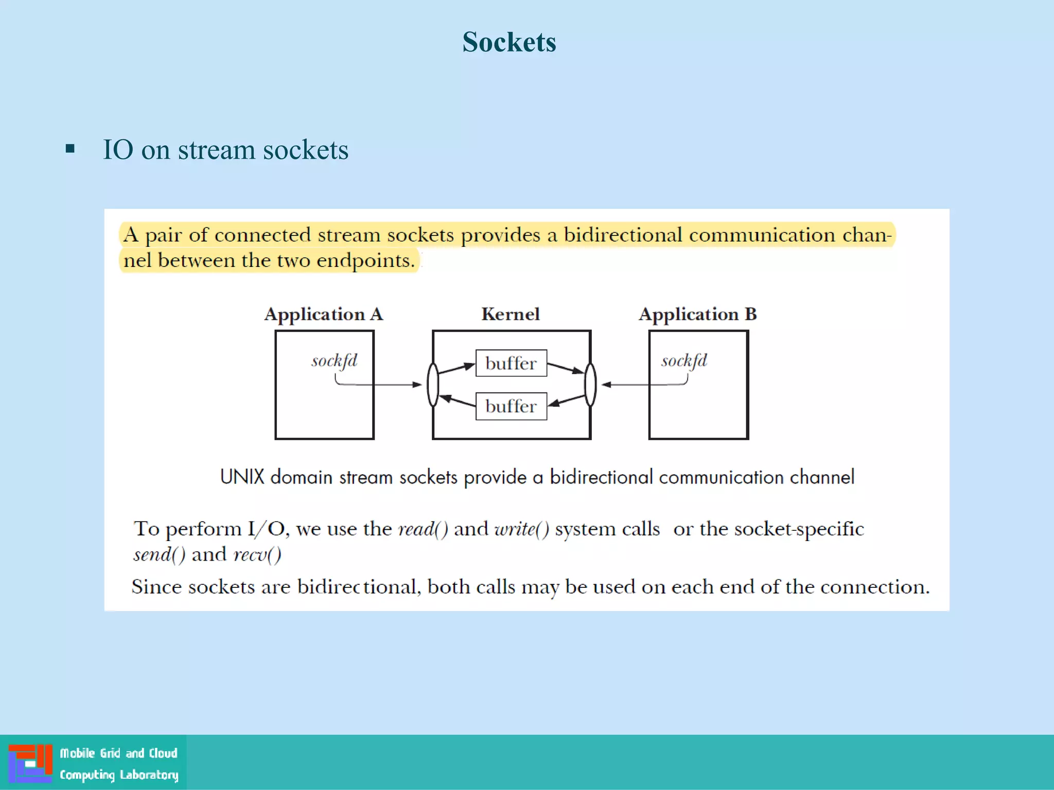 Sockets
 IO on stream sockets
 