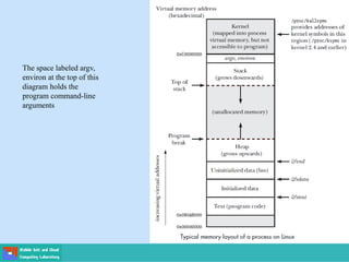 The space labeled argv,
environ at the top of this
diagram holds the
program command-line
arguments
 