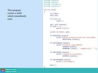 This program
creates a child
which immediately
exits.
 