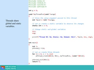 Threads share
global and static
variables.
 