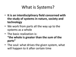 Introduction to Systemics with focus on Systems Biology | PPTX